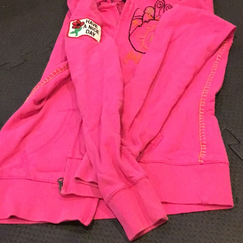 Lucky zipper hooded sweatshirt Peace retro size M - Picture 6 of 12